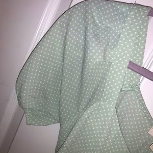 Green/white polkadot puffy sleeved jumpsuit